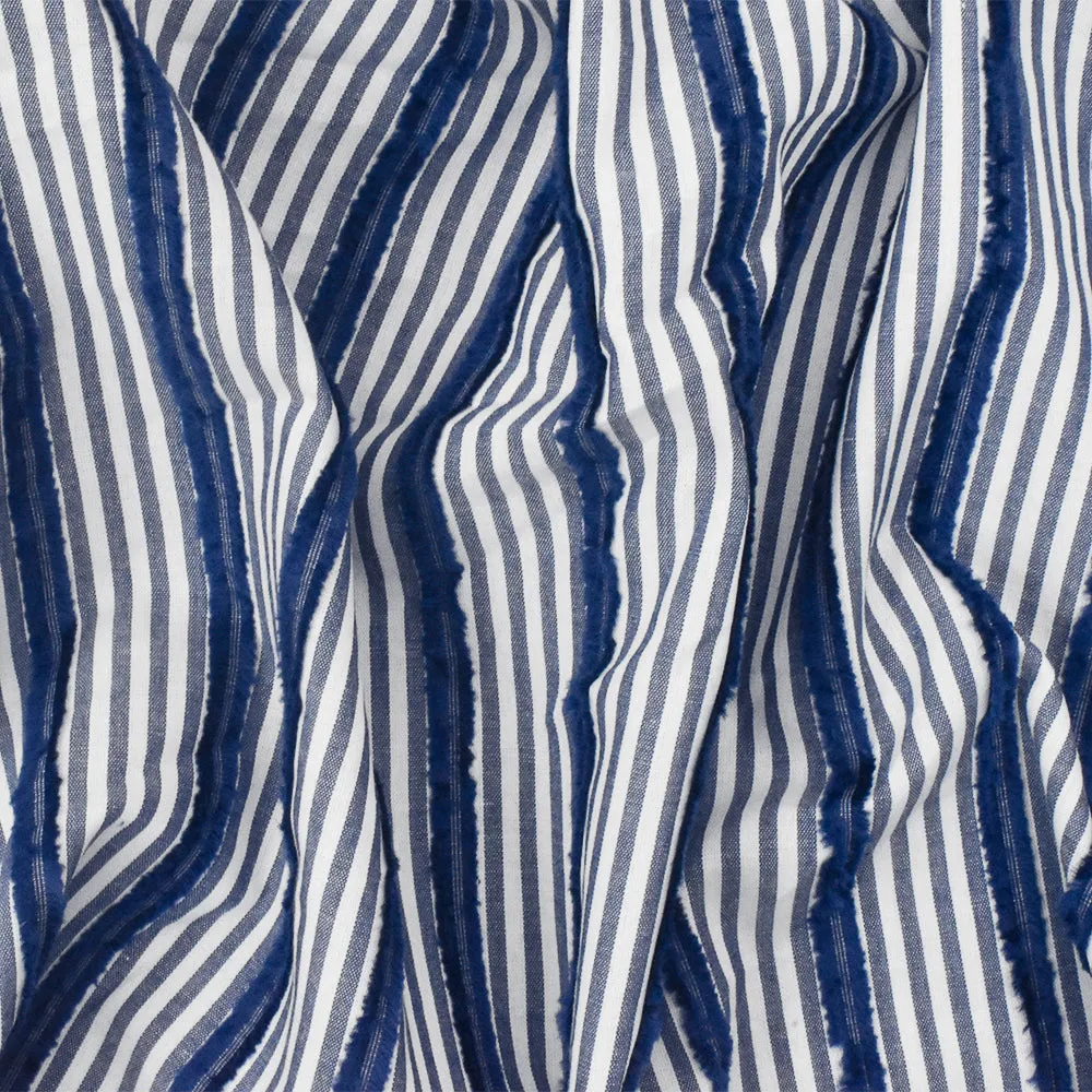 Navy-White Famous Maker Cotton Stripe Texture Shirting Fabric