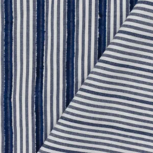 Navy-White Famous Maker Cotton Stripe Texture Shirting Fabric