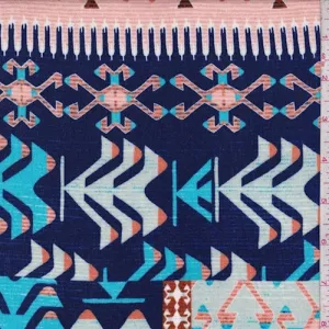 Navy/Rust Multi Tribal Patchwork Rayon Crinkle Fabric