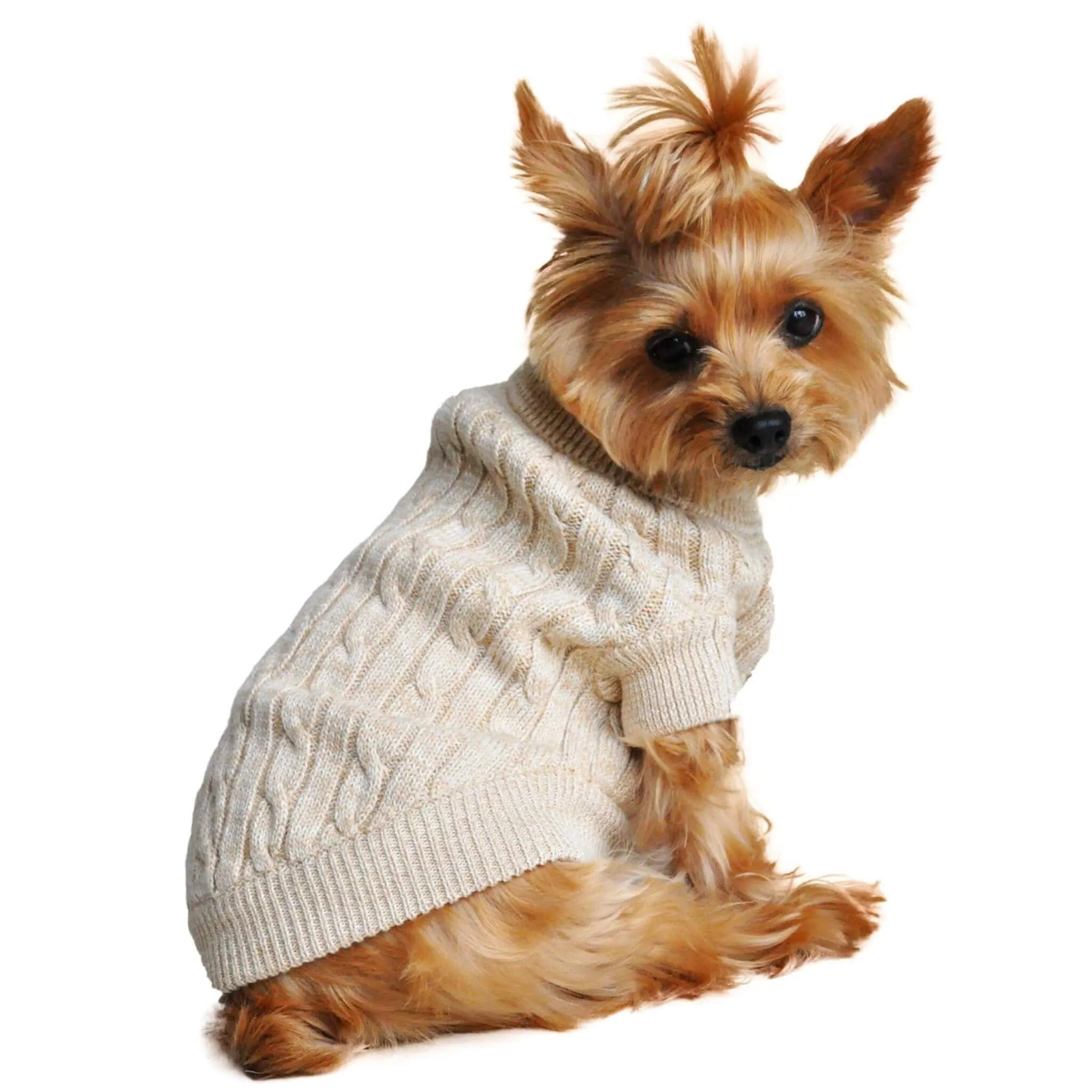 Oatmeal Combed Cotton Cable Knit Dog Sweater