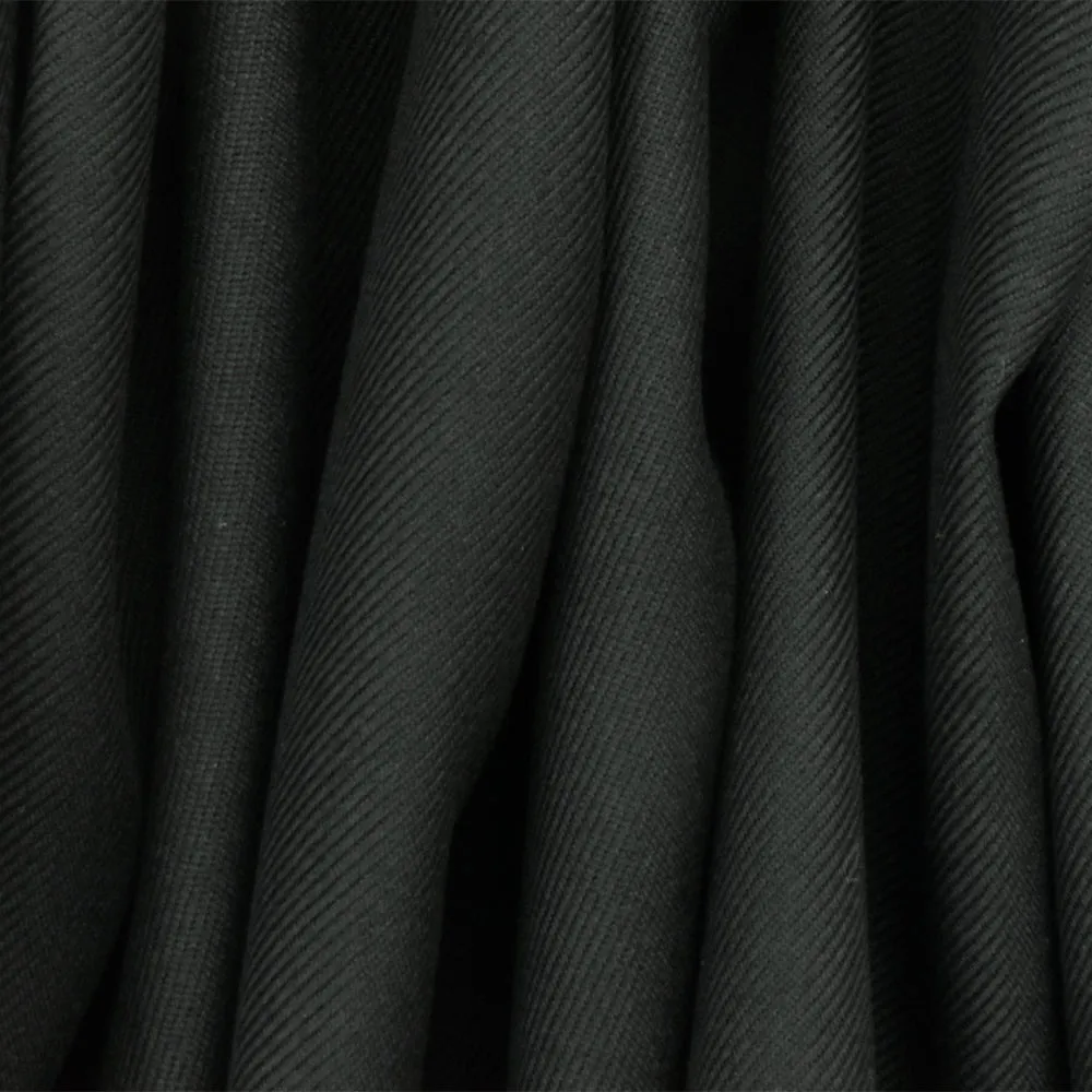 Official Black Solid Wool Blend Twill Suiting Woven Fabric