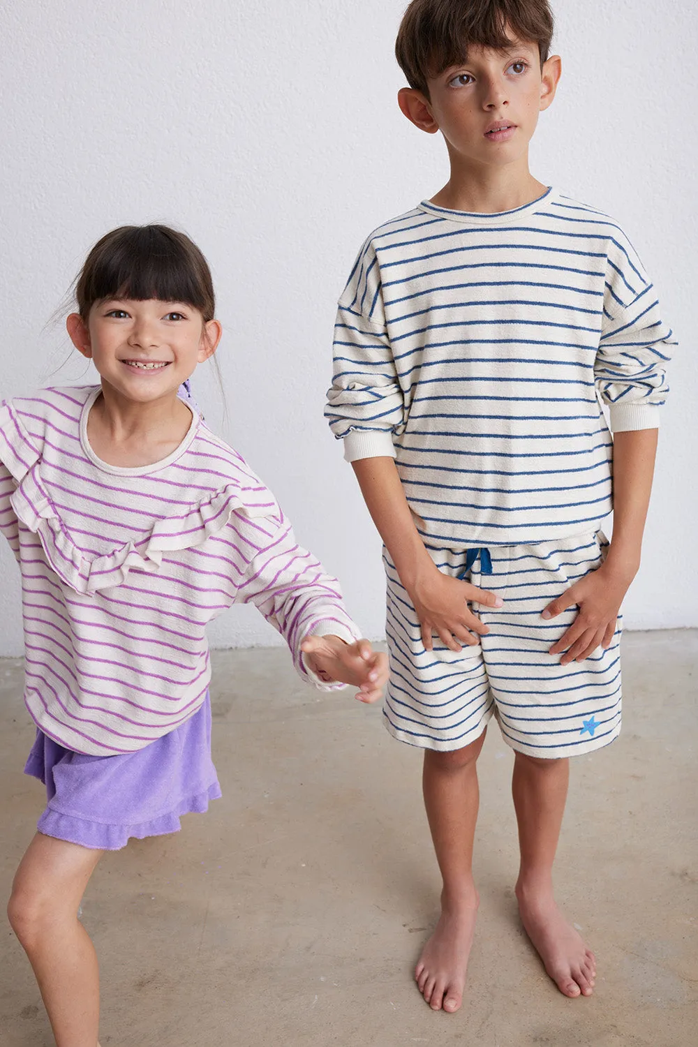 Organic Crepe Stripe Ruffle Sweatshirt