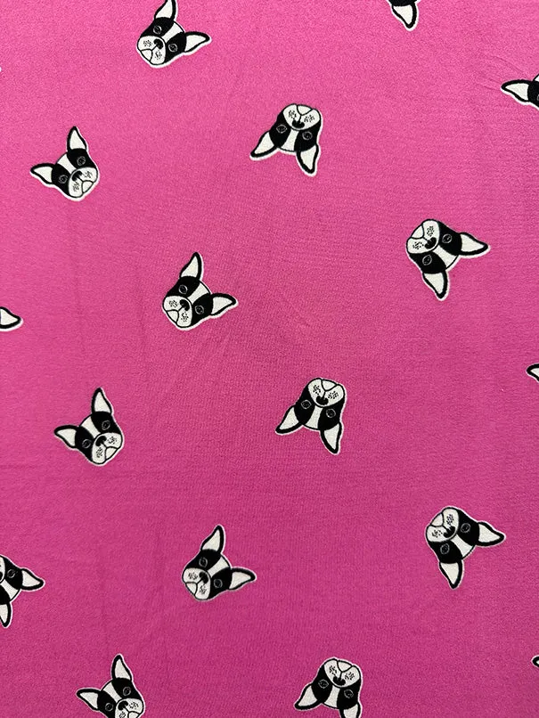 Pink Bulldog Print Double Brushed Jersey Knit Fabric