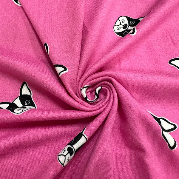 Pink Bulldog Print Double Brushed Jersey Knit Fabric