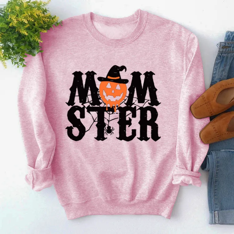 Printed MOM STER Pullover Round Neck Loose Long Sleeve Printed Long Sleeve