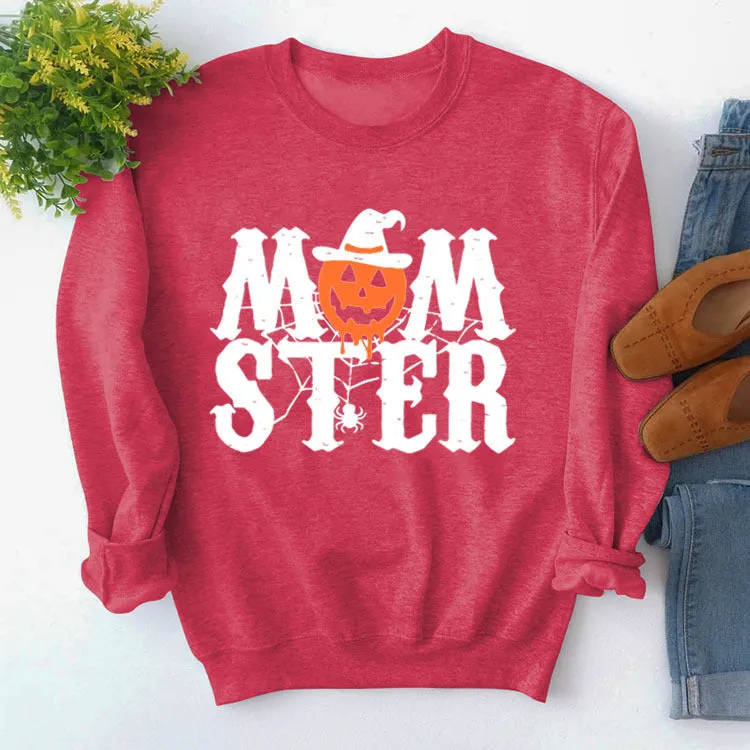 Printed MOM STER Pullover Round Neck Loose Long Sleeve Printed Long Sleeve