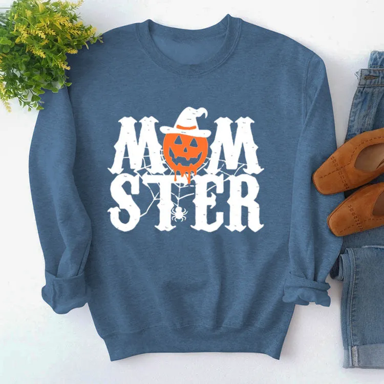 Printed MOM STER Pullover Round Neck Loose Long Sleeve Printed Long Sleeve