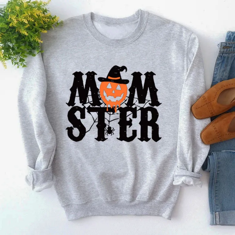 Printed MOM STER Pullover Round Neck Loose Long Sleeve Printed Long Sleeve