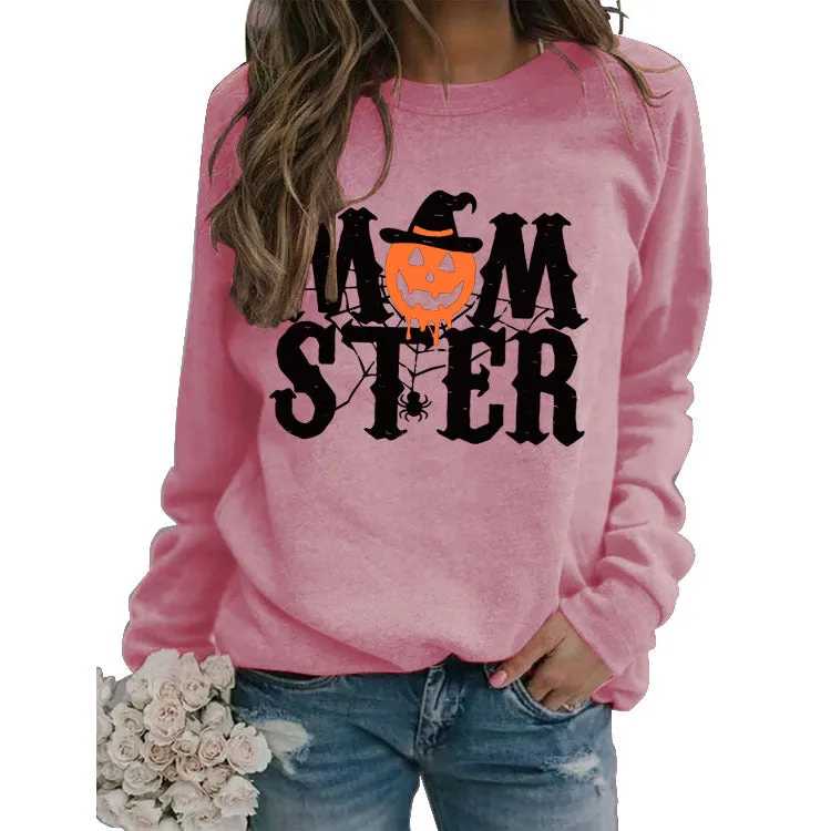 Printed MOM STER Pullover Round Neck Loose Long Sleeve Printed Long Sleeve