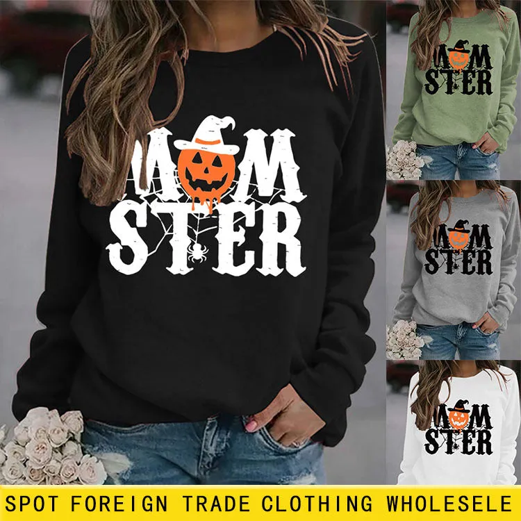 Printed MOM STER Pullover Round Neck Loose Long Sleeve Printed Long Sleeve