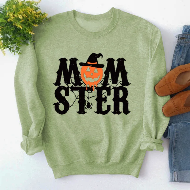 Printed MOM STER Pullover Round Neck Loose Long Sleeve Printed Long Sleeve