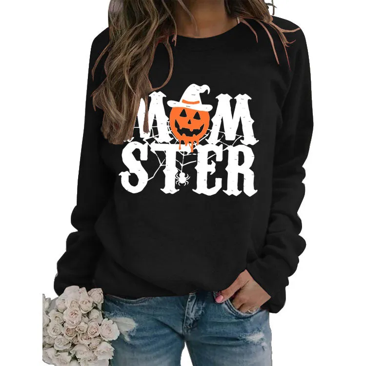 Printed MOM STER Pullover Round Neck Loose Long Sleeve Printed Long Sleeve