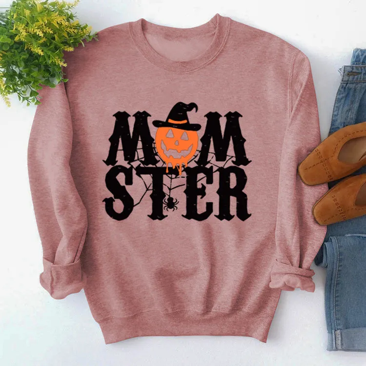 Printed MOM STER Pullover Round Neck Loose Long Sleeve Printed Long Sleeve