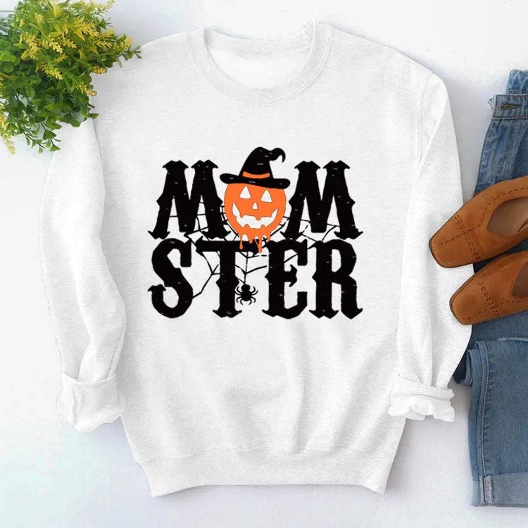 Printed MOM STER Pullover Round Neck Loose Long Sleeve Printed Long Sleeve