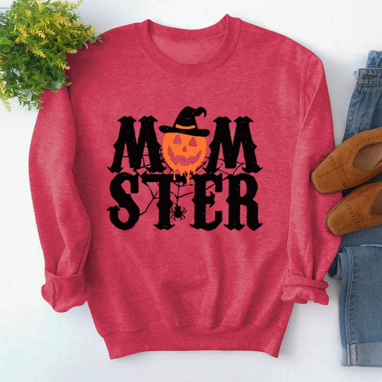 Printed MOM STER Pullover Round Neck Loose Long Sleeve Printed Long Sleeve