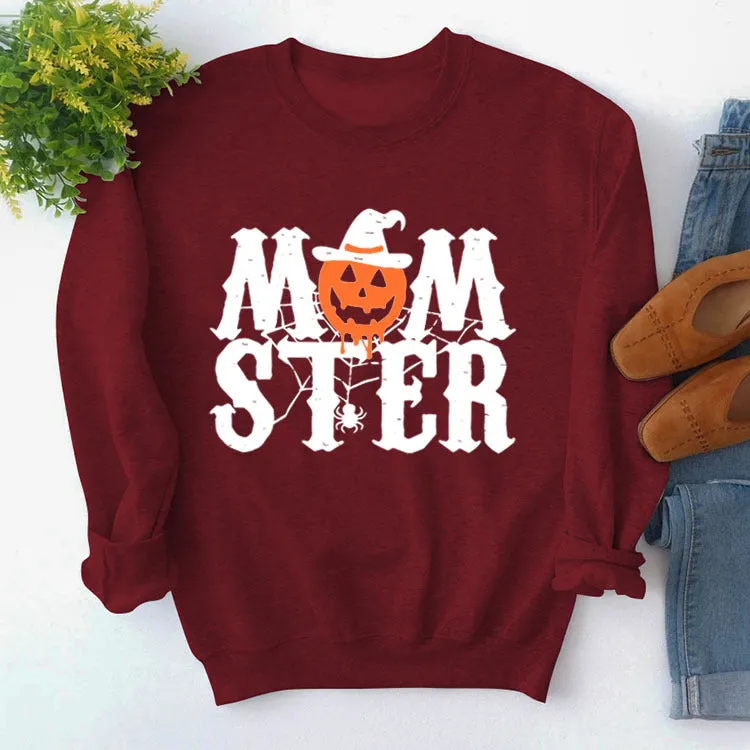 Printed MOM STER Pullover Round Neck Loose Long Sleeve Printed Long Sleeve