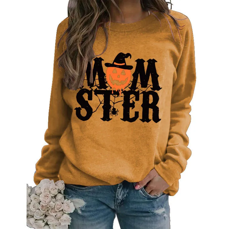 Printed MOM STER Pullover Round Neck Loose Long Sleeve Printed Long Sleeve