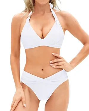 Push Up Bikini Set Halter Swimsuit Two Piece Bathing Suits For Women-White