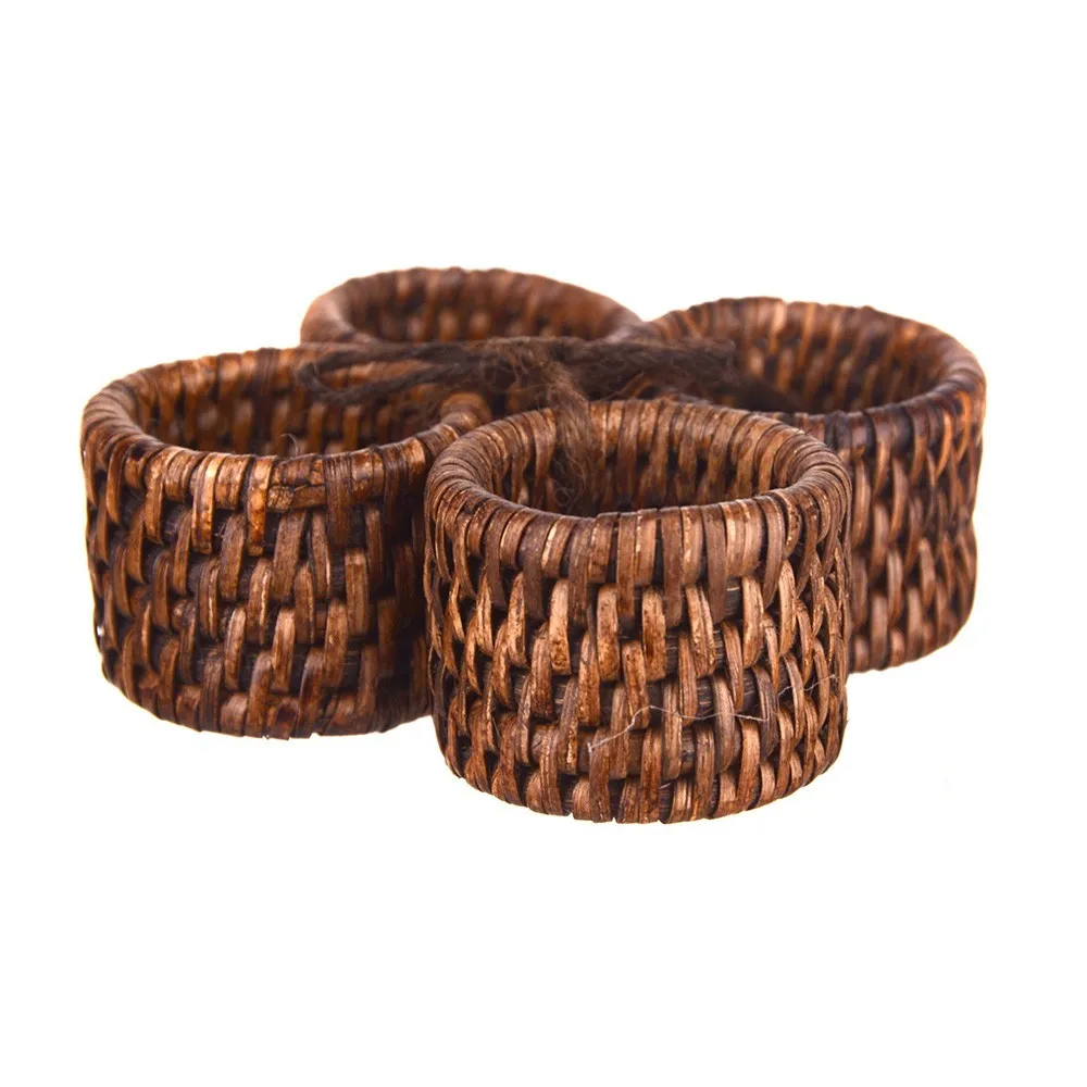 Rattan Napkin Ring Set/4 Dark Brown