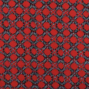 Red-Black-Gray Famous Designer Trellis Printed Silk Crepe De Chine Fabric