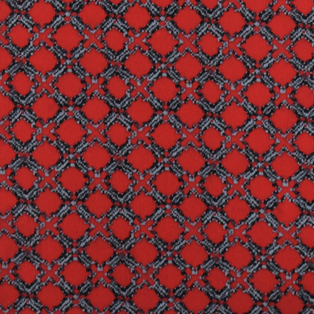 Red-Black-Gray Famous Designer Trellis Printed Silk Crepe De Chine Fabric