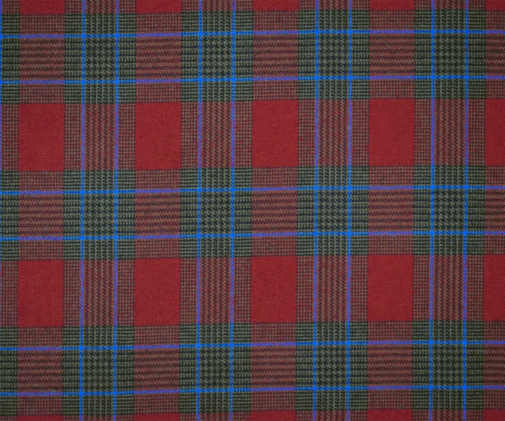 Red-Blue-Multi Wool-Polyester Plaid Twill Woven Suiting Fabric