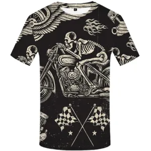 Skull T shirts Men Motorcycle T-shirts 3d Feather Shirt Print Short Sleeve