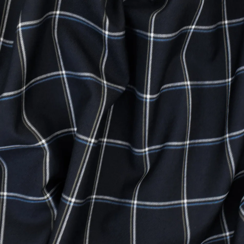 Stark Navy-White-Multi Check Poly-Wool Woven Suiting Fabric