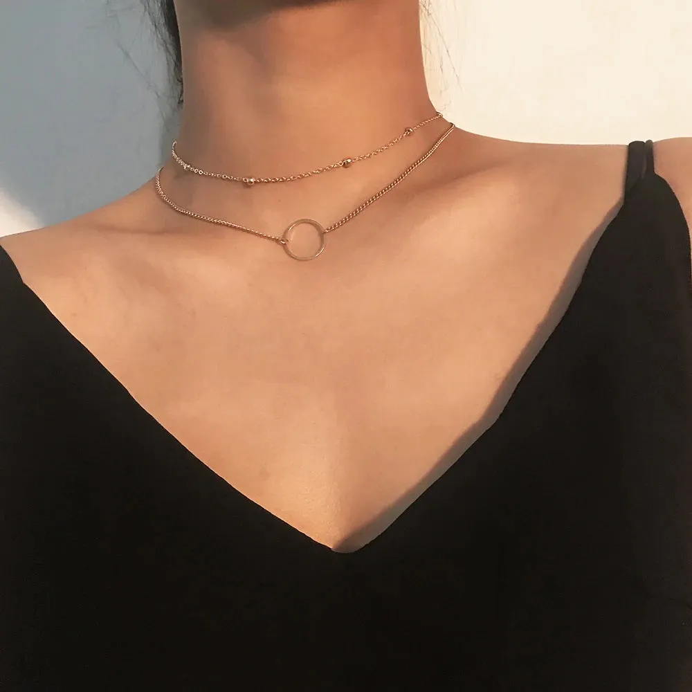 SUMENG New Arrival 2024 Fashion Modern Choker Necklace Two Layers Round Necklaces Gold Color Necklace Choker Jewelry For Women