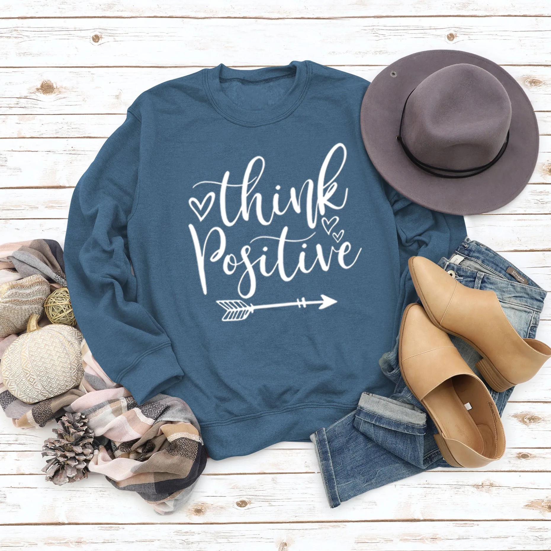 Think Positive Love Letter Print Long Sleeve Loose Sweater