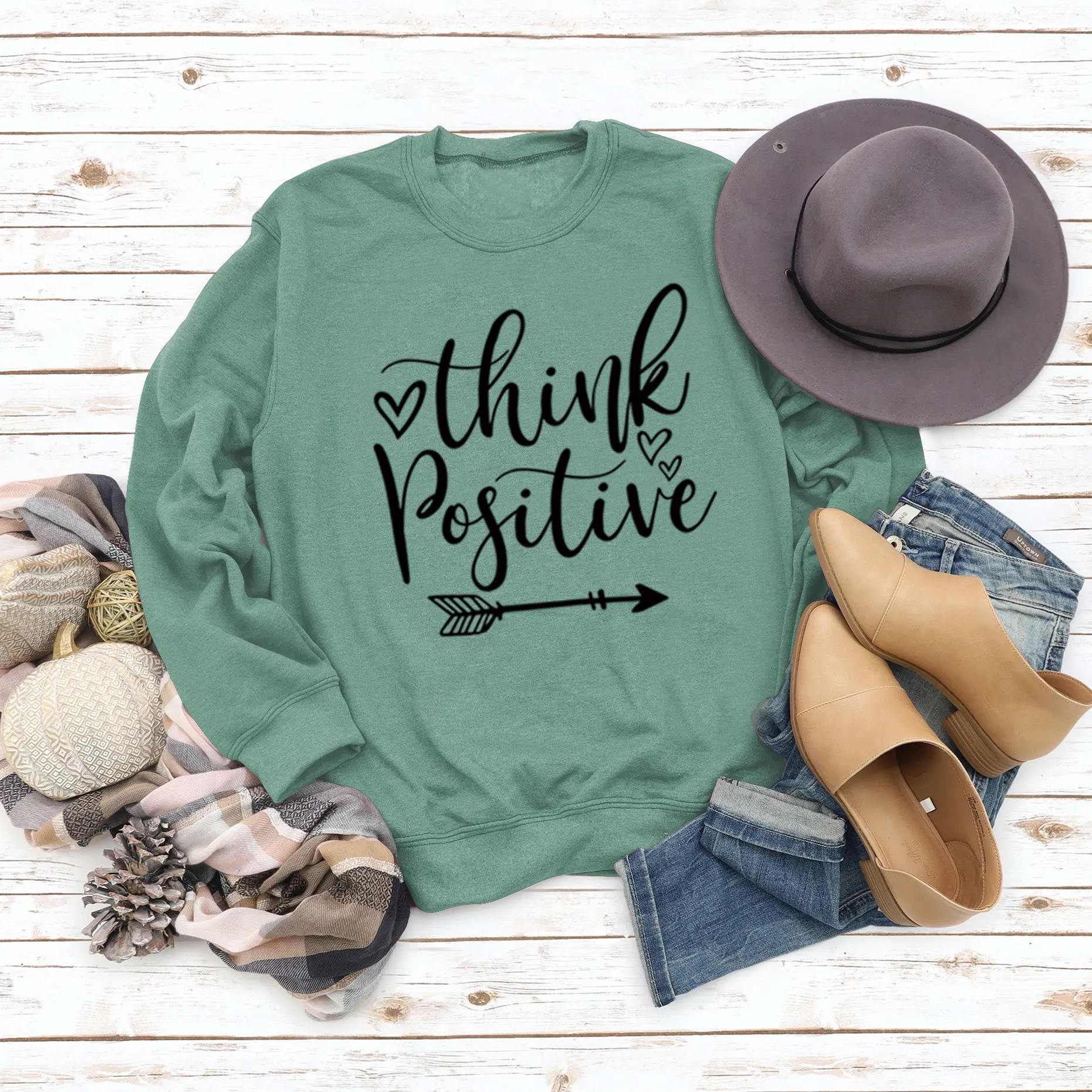 Think Positive Love Letter Print Long Sleeve Loose Sweater