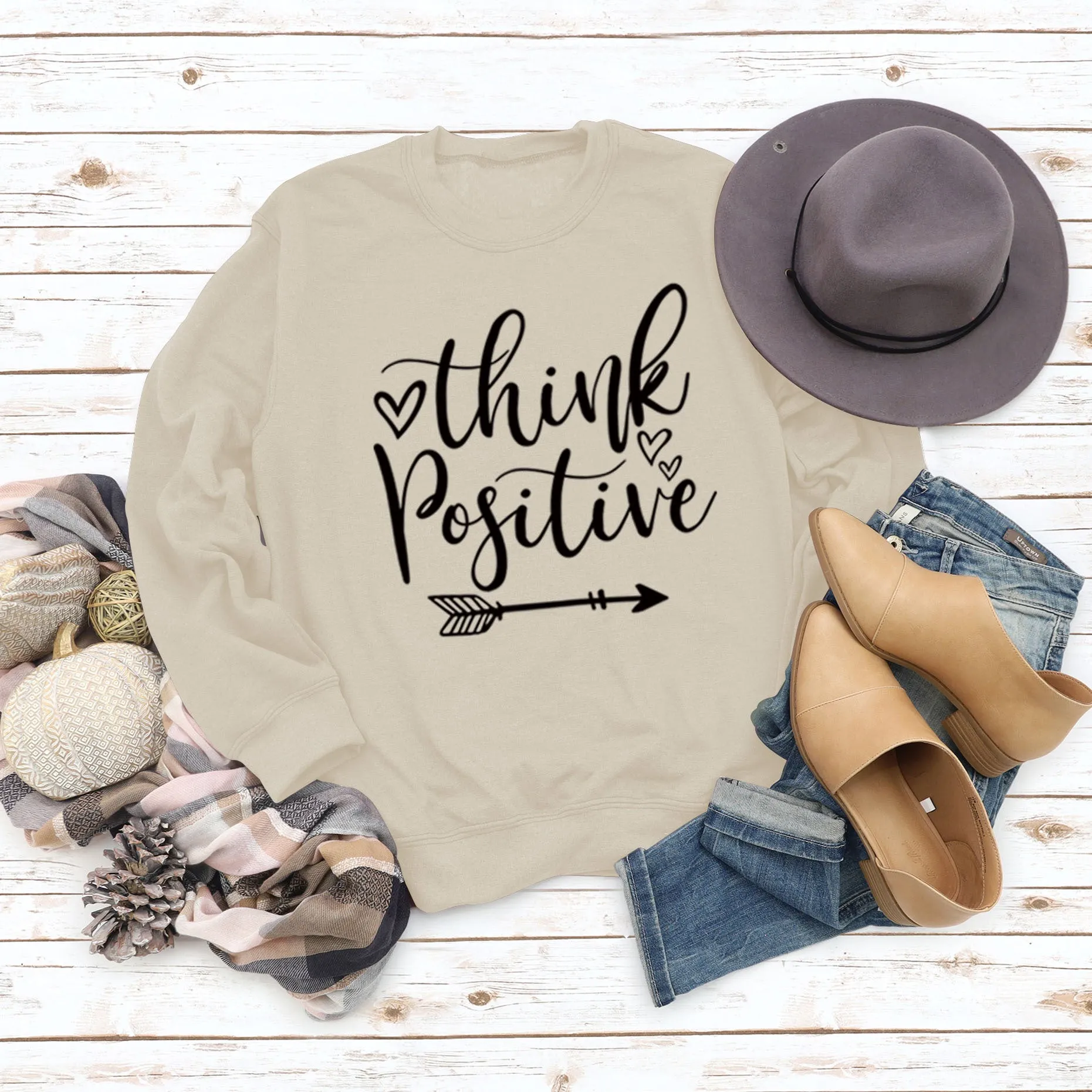 Think Positive Love Letter Print Long Sleeve Loose Sweater