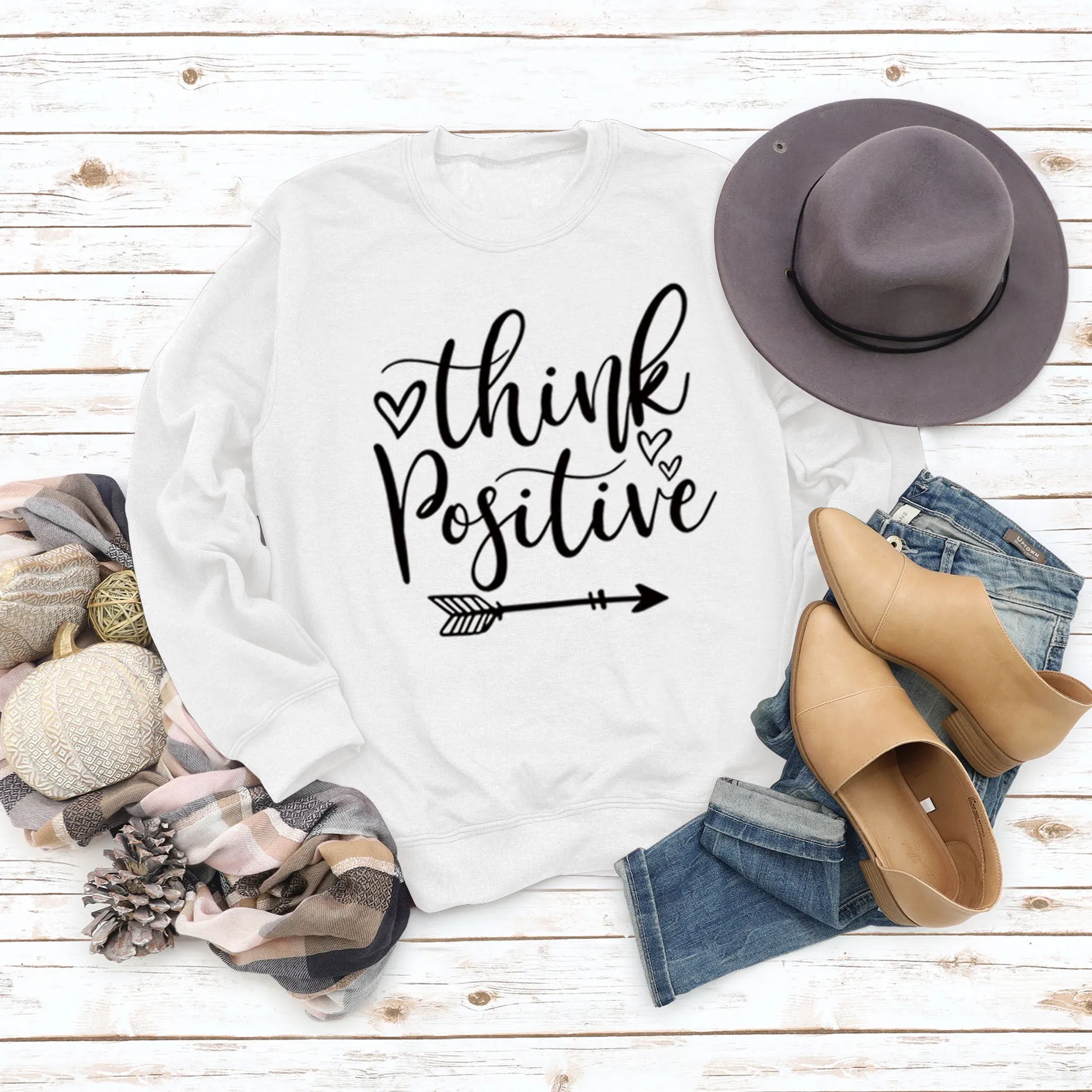 Think Positive Love Letter Print Long Sleeve Loose Sweater