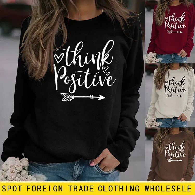 Think Positive Love Letter Print Long Sleeve Loose Sweater