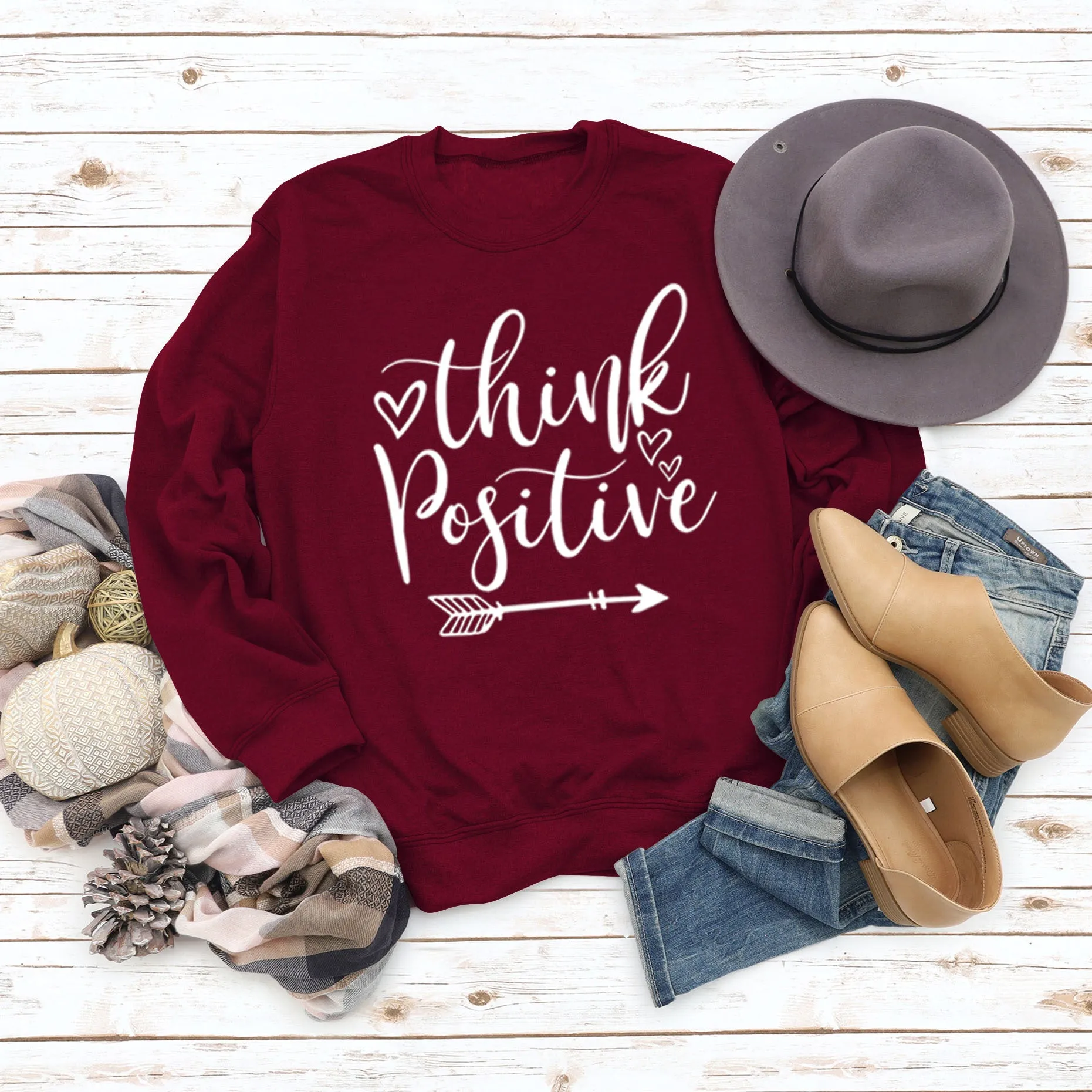 Think Positive Love Letter Print Long Sleeve Loose Sweater