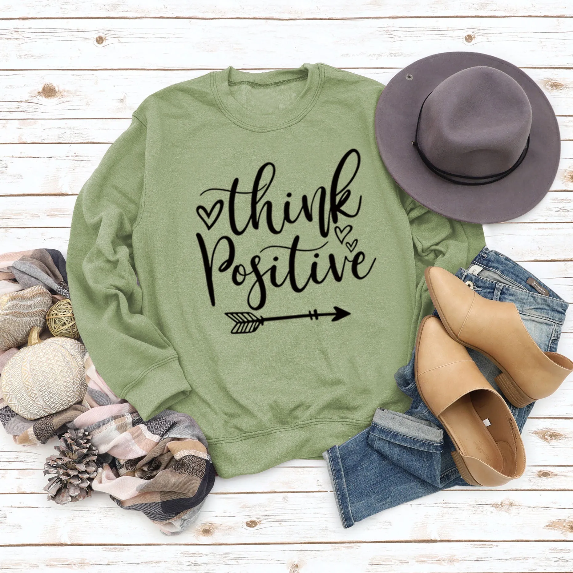 Think Positive Love Letter Print Long Sleeve Loose Sweater