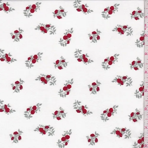 White/Red Floral Cluster Double Brushed Jersey Knit Fabric