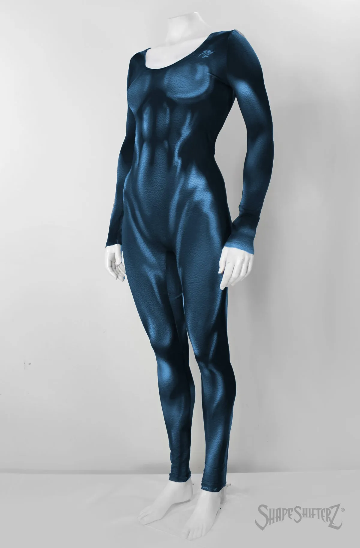 Woman's SuperSuit with Comic Highlights! Low, Scoop Neck, Pull-Up Catsuit. No Zipper