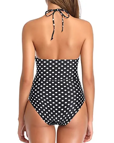 Women's Tummy Control One Piece Swimsuit Sexy Plunge V Neck Swimwear