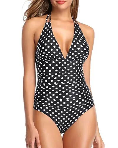 Women's Tummy Control One Piece Swimsuit Sexy Plunge V Neck Swimwear