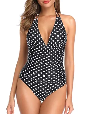 Women's Tummy Control One Piece Swimsuit Sexy Plunge V Neck Swimwear